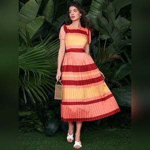 Shein - knot shoulder striped pleated dress size XS